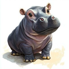 Obraz premium Cute baby hippopotamus, white isolate background