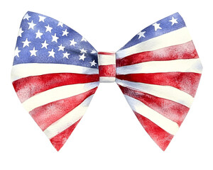 Obraz premium Watercolor USA flag Bow tie isolated on white background