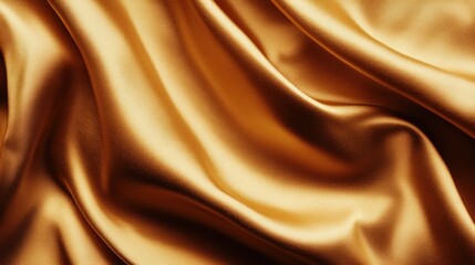 Obraz premium A close-up of shimmering golden satin fabric showcasing its smooth texture and folds.