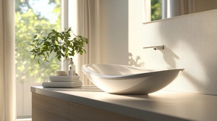 Fototapeta premium modern, minimalist sink with a wide, bowl-shaped basin