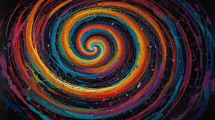 Abstract colorful swirling spiral on black background.