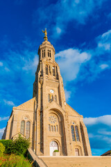 Fototapeta premium A view of the church of SAint michel mont Mercure, the highest point in the Vendée region, west france.