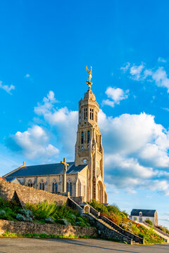 A view of the church of SAint michel mont Mercure, the highest point in the Vend&eacute;e region, west france.