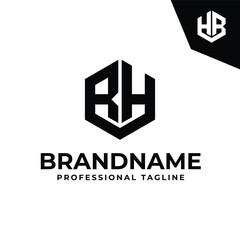 Letters RH HR BH HB Hexagon Logo, suitable for any business with RH HR BH HB initials