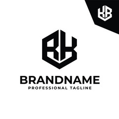 Letters RK KR BK KB Hexagon Logo, suitable for any business with RK KR BK KB initials