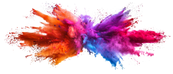 Explosion of vibrant colored powder, isolated, creating a dynamic burst of color in mid-air