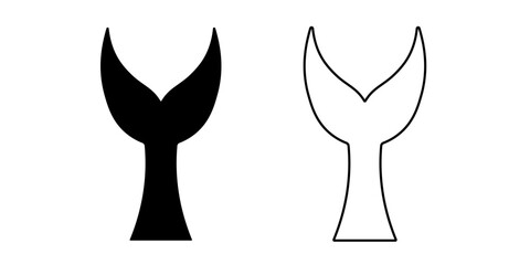 Symbol of dolphin tail. Abstract whale silhouette for tattoo. Emblem of fish tail.