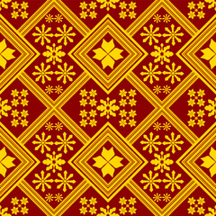 Geometric Floral Diamond Pattern in Red and Gold Vector Icon Sheets