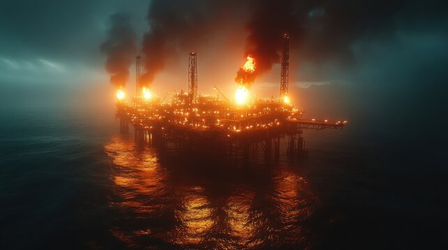 Oil Rig Fire in the Ocean