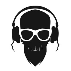 Stylish Skull Wearing Headphones and Glasses Silhouette Vector Illustration Transparent Background