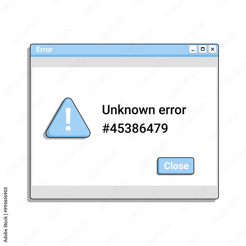 Poster unknown error window in blue color old style. warning message on screen. crash notification message.