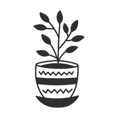 Houseplant in Pot Doodle Icon. Hand drawn plant with leaves. Modern home interior design element. Outline vector illustration