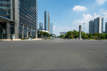 Urban roads and office buildings in the financial district, Hangzhou, China