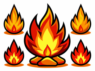 fire flames. Fireball flame, red hot fire and campfire fiery silhouettes vector set. Burning effect, dangerous natural phenomenon. Blazing wildfire