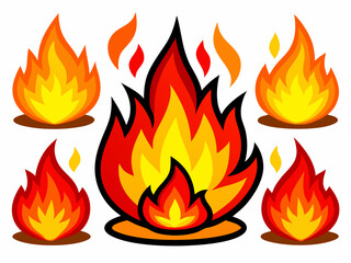fire flames. Fireball flame, red hot fire and campfire fiery silhouettes vector set. Burning effect, dangerous natural phenomenon. Blazing wildfire