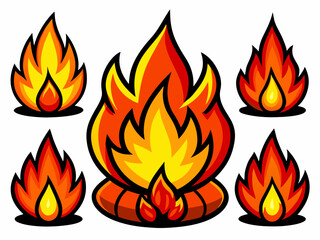 fire flames. Fireball flame, red hot fire and campfire fiery silhouettes vector set. Burning effect, dangerous natural phenomenon. Blazing wildfire