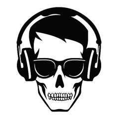  skull wearing headphones and glasses