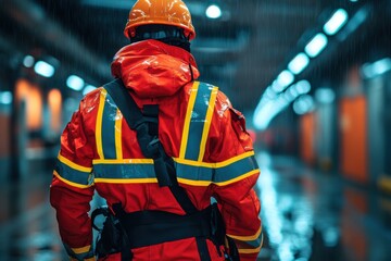 Construction Worker Walking in the Rain