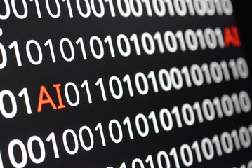Binary Code and Artificial Intelligence: Progress and ChallengThe image contains binary code lines with the words "ERROR" in red and "AI" in green. The contrast of colors indicates technological isses