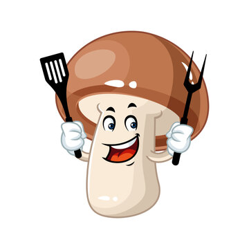 recommend clip art: Cute Mushroom Cartoon Character Holding Spatula and Fork.