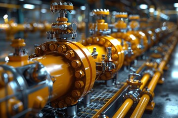 Industrial oil control equipment  yellow natural gas pipelines with regulators and telemetry systems