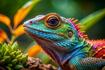Fototapeta premium Vibrant and Colorful Lizards in Nature: Exploring the Diverse Hues of Reptilian Species