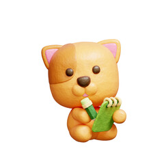 3D cute dog writing a journal, Cartoon animal character, 3D rendering.