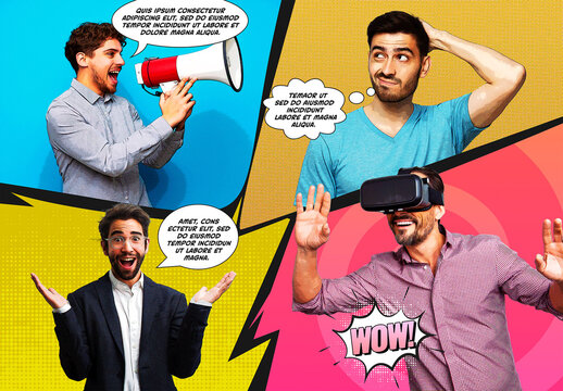 Comic Book Photo Collage Frame Effect Mockup