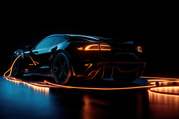 EV Electric car silhouette wide panoramic