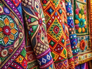 Fototapeta premium Vibrant and Intricate Patterns from India Showcasing Traditional Textile Designs and Colors