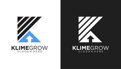 Modern growth logo design . Abstract arrow shapes logo design in initial letter K graphic vector illustration. Symbol, icon, creative template element