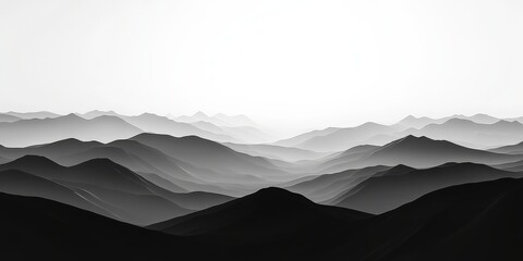 Monochrome mountain silhouette horizon with gradient shades of gray