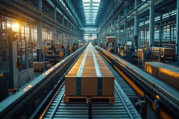 Fototapeta premium Conveyor Belt System in a Modern Factory