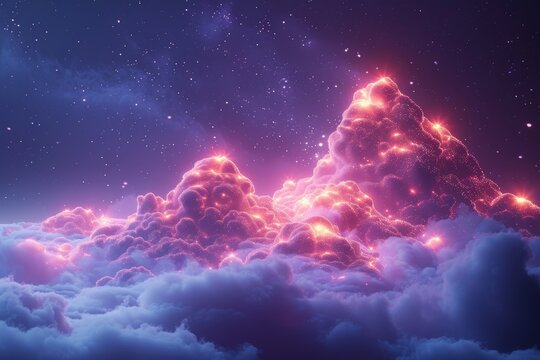 Dynamic 3d illustration of a rocket growth bar chart in black and blue with violet highlights