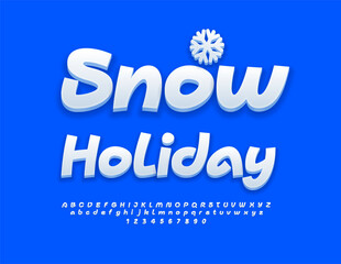 Vector funny flyer Snow Holiday with decorative Font. White Alphabet Letters and Numbers set.