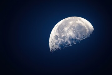 An elegant glowing moon captured amidst a clear night sky illuminating the atmosphere