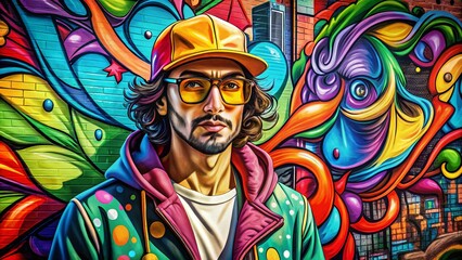 Vibrant Cartoon Wallpaper Featuring a Dynamic Rapper Character in Urban Street Art Style Design