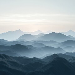 Monochrome mountain silhouette horizon with gradient shades of gray