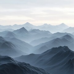 Monochrome mountain silhouette horizon with gradient shades of gray