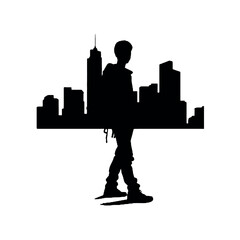 Casual man standing -silhouette vector illustration transparent background