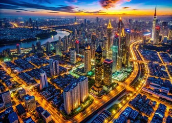 Fototapeta premium Vibrant City Light Maps Displaying Urban Landscapes and Nighttime Aerial Views in Modern Cities