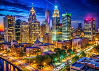 Fototapeta premium Vibrant City Lights of Philadelphia at Night Showcasing Urban Beauty and Architectural Splendor