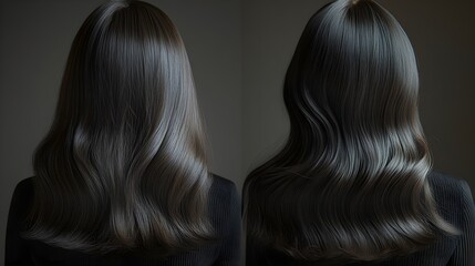 Fototapeta premium Before-and-after head comparison showing significant improvement in hair volume and thickness post-treatment, Realistic 3D Render, Crisp Lighting