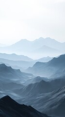 Monochrome mountain silhouette horizon with gradient shades of gray