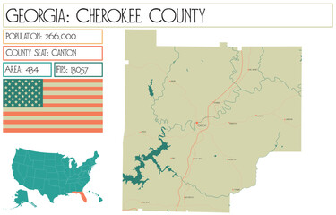 Fototapeta premium Large and detailed map of Cherokee County in Georgia USA.