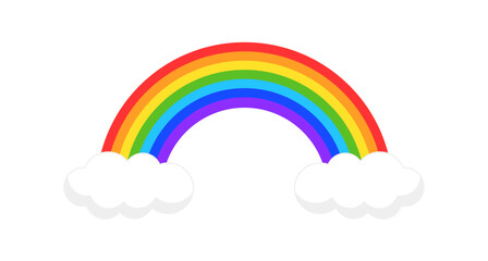 Funny colorful rainbow with clouds. Bright decorative multicolor arch for children.