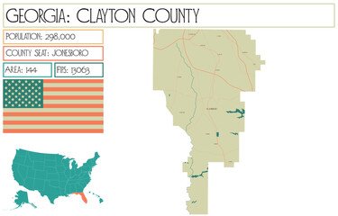 Obraz premium Large and detailed map of Clayton County in Georgia USA.