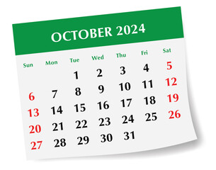 October 2024 english calendar. Vector illustration. Monthly planning for business events