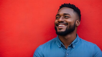 Fototapeta premium Portrait of a happy handsome man in a shirt with laughing
