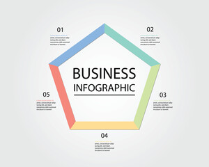 Business design template for an infographic banner featuring circular diagrams with pentagon line shape